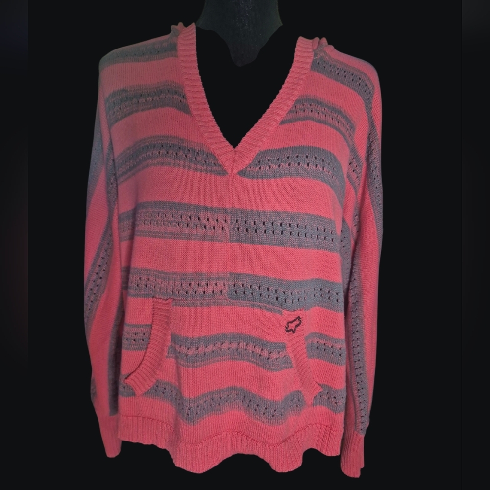 Vintage Fox Racing Striped Cropped Hoodie - Size L